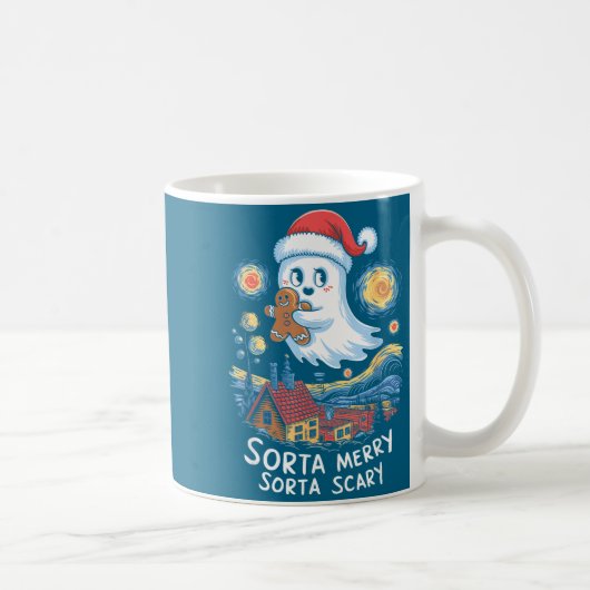 Sorta Merry Sorta Y Santa Ghost Christmas Gingerbr コーヒーマグカップ (右)