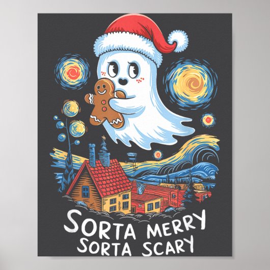 Sorta Merry Sorta Y Santa Ghost Christmas Gingerbr ポスター (正面)