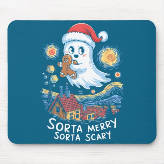 Sorta Merry Sorta Y Santa Ghost Christmas Gingerbr マウスパッド (正面)