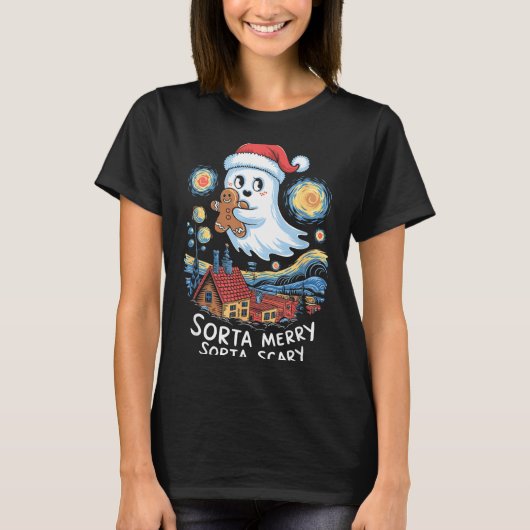 Sorta Merry Sorta Y Santa Ghost Christmas Gingerbr Tシャツ (正面)