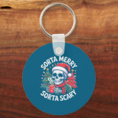 Sorta Merry Sorta Y Skeleton With Santa Hat  キーホルダー (正面)