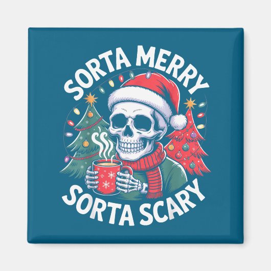 Sorta Merry Sorta Y Skeleton With Santa Hat  マグネット (正面)