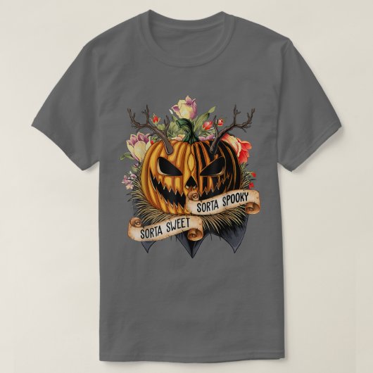 Sorta Sweet Sorta Spooky Floral Scary Pumpkin Hall Tシャツ (デザイン正面)