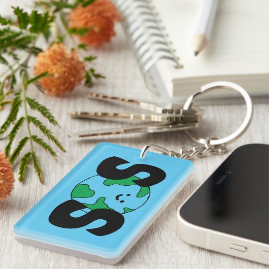 SOSワールドエコフライドアイコンハッピーアースクリップアートエコ キーホルダー (正面右)