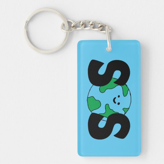 SOSワールドエコフライドアイコンハッピーアースクリップアートエコ キーホルダー (正面)