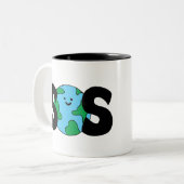 SOSワールドエコフライドアイコンハッピーアースクリップアートエコ ツートーンマグカップ (正面左)