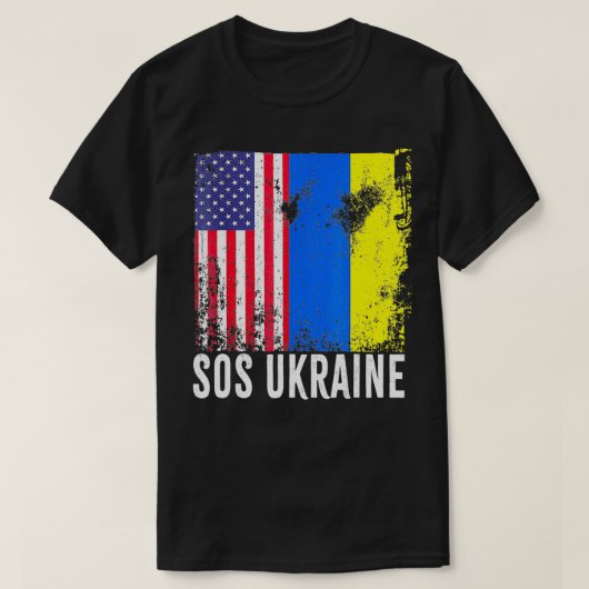 Sos Ukraine Flag American Flag Support Ukraine Map Tシャツ (デザイン正面)