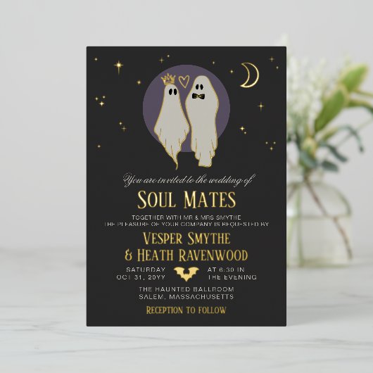 Soul Mates Halloween Haunted Ghost Wedding 箔招待状 (立ち正面)