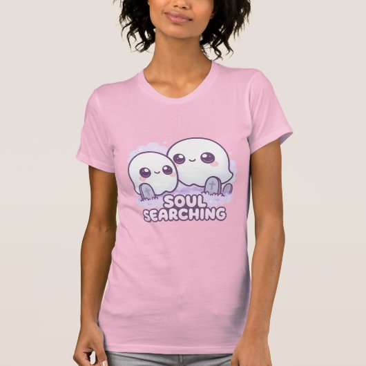 Soul Searching – Kawaii Ghosts in Misty Graveyard Tシャツ (正面)