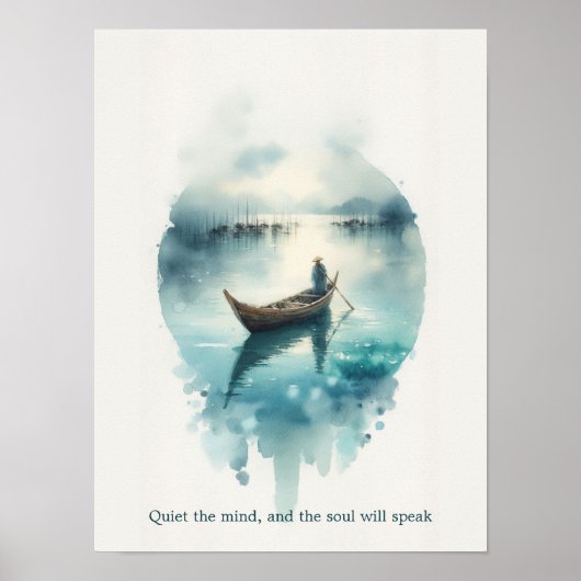 Soulful Silence: Minimalist Watercolor Boat Quote  ポスター (正面)