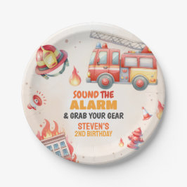 Sound the Alarm Fire Truck Baby Shower ペーパープレート