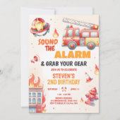 Sound the Alarm Fire Truck Baby Shower 招待状 (正面)