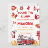 Sound the alarm Fire truck Firefighter Birthday 招待状 (正面)