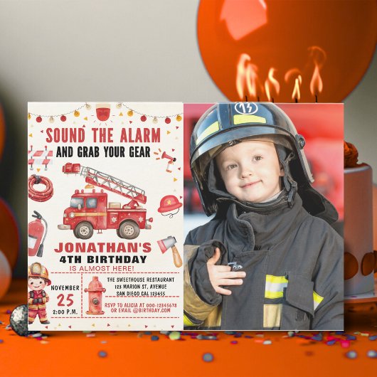 Sound the Alarm! Firefighter Birthday Boy Photo 招待状