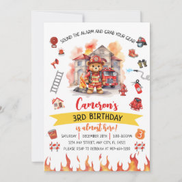 Sound the Alarm Firetruck Birthday Invitation 招待状