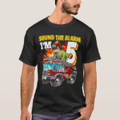 Sound The Alarm I'm 5 Dinosaur Firefighter 5Th Bir Tシャツ (正面)