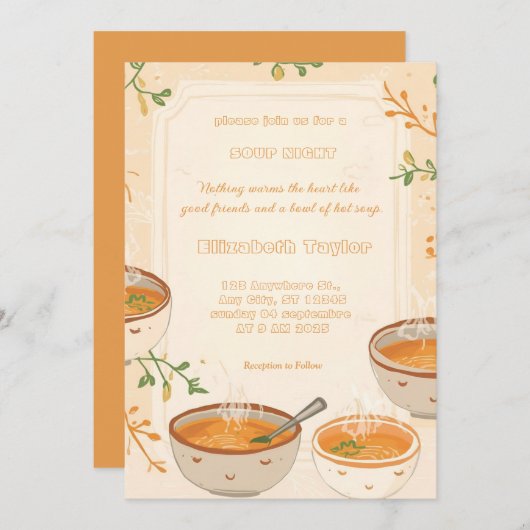 Soup Night Dinner Party Invitations 招待状 (正面/裏面)