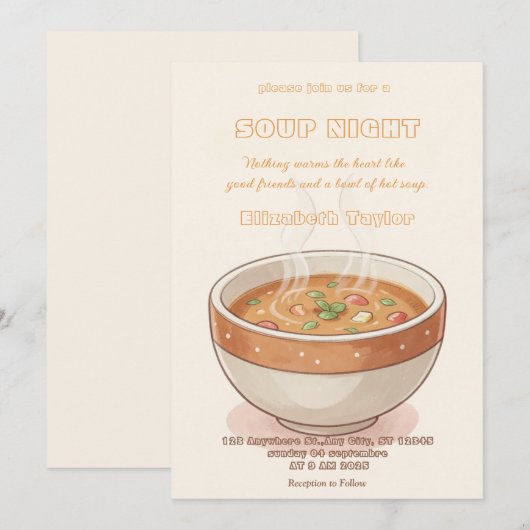Soup Night Dinner Party Invitations 招待状 (正面/裏面)