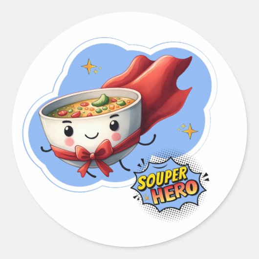Souper Hero, Super Hero Soup Pun | ラウンドシール (正面)