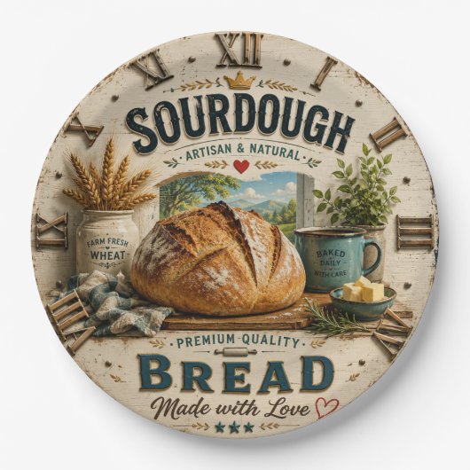 Sourdough Bread Rustic Artisan Bakery ペーパープレート (正面)