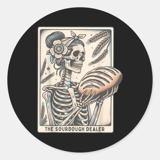 Sourdough Bread Tarot Card Skeleton Homemaker Baki ラウンドシール (正面)