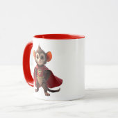 Souris super-héros avec cape rouge et costume. マグカップ (正面左)