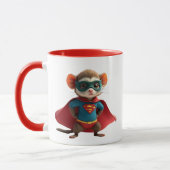 Souris super-héros avec cape rouge et masque. マグカップ (左)