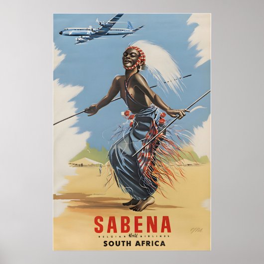 South Africa Poster Sabena Travel Print African ポスター (正面)