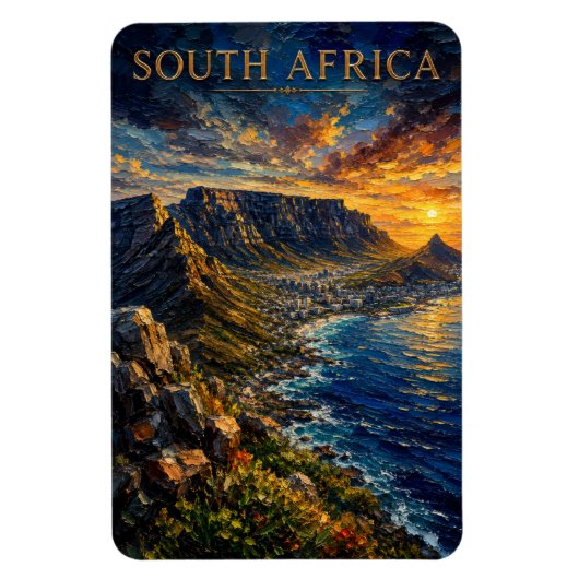 South Africa: Sunset Glow Table Mountain Art Souve マグネット (縦)
