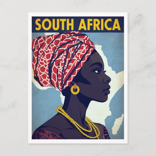 South Africa Woman Portrait Retro Art ポストカード (正面)