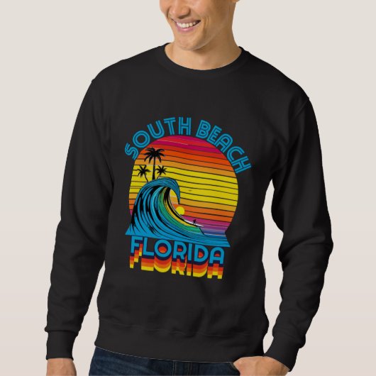 South Beach Florida Retro Throwback Surf & Beach S スウェットシャツ (正面)