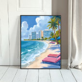 South Beach Miami Florida Watercolor Painting ポスター