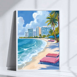 South Beach Miami Florida Watercolor Painting ポスター