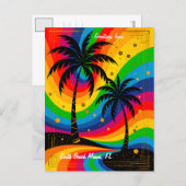 [South Beach Vibes] Colorful Retro Palm Trees ポストカード (正面/裏面)
