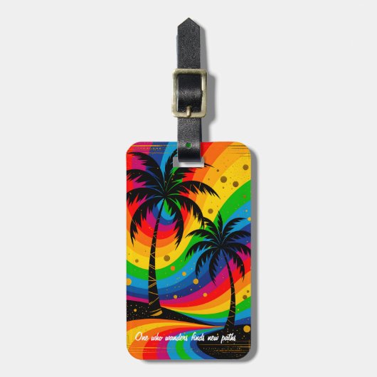 [South Beach Vibes]  Colorful Tropical Palm Tree ラゲッジタグ (正面縦)