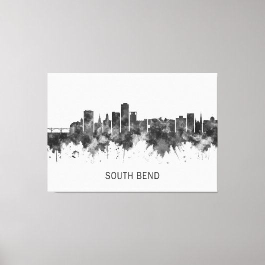 South Bend Indiana Skyline BW キャンバスプリント (正面)