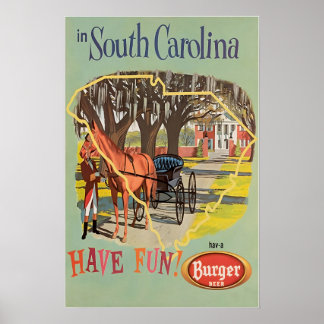 South Carolina Art Print Burger Beer Travel Poster ポスター