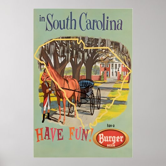 South Carolina Art Print Burger Beer Travel Poster ポスター (正面)