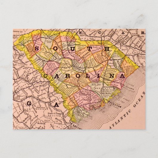 South Carolina Colorful Map Postcard ポストカード (正面)