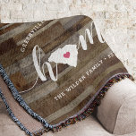 South Carolina Home State Personalized Wood Look スローブランケット<br><div class="desc">Show some home state pride with this cute rustic faux wood plank throw blanket featuring "home" in white calligraphy script lettering with a silhouette map of the state of South Carolina standing in for the letter "O." A pink heart illustration inside the state map completes the design; you can change...</div>