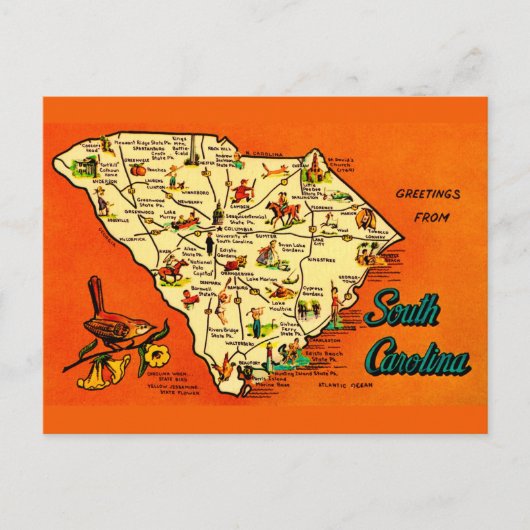 South Carolina Retro Orange Postcard ポストカード (正面)
