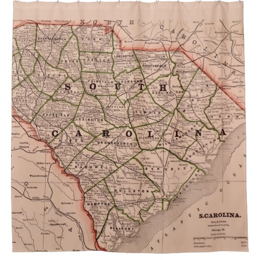 South Carolina Vintage Map Shower Curtain シャワーカーテン (正面)