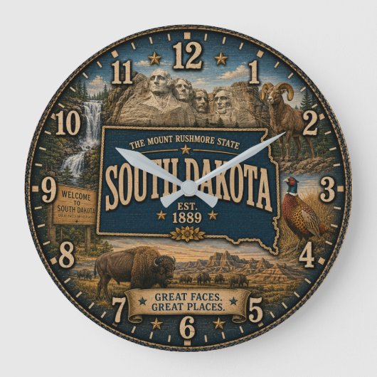 South Dakota Mount Rushmore Rustic Wall Art ラージ壁時計 (正面)