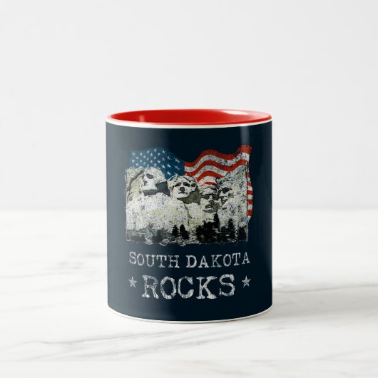 South Dakota Rocks Mount Rushmore Souvenir USA ツートーンマグカップ (中央)