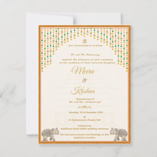 South Indian Temple Wedding Invitation Suite 招待状 (正面)