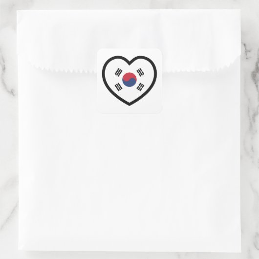 South Korea Flag Heart スクエアシール (バッグ)