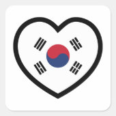 South Korea Flag Heart スクエアシール (正面)