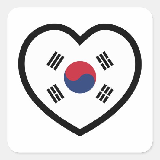 South Korea Flag Heart スクエアシール (正面)