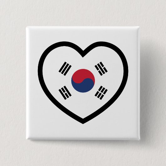 South Korea Flag Heart 缶バッジ (正面)