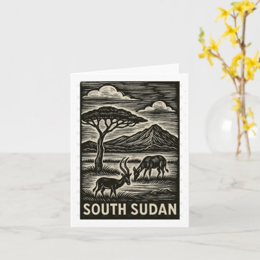 South Sudan Linocut Style Oversized  カード (黄色い花)